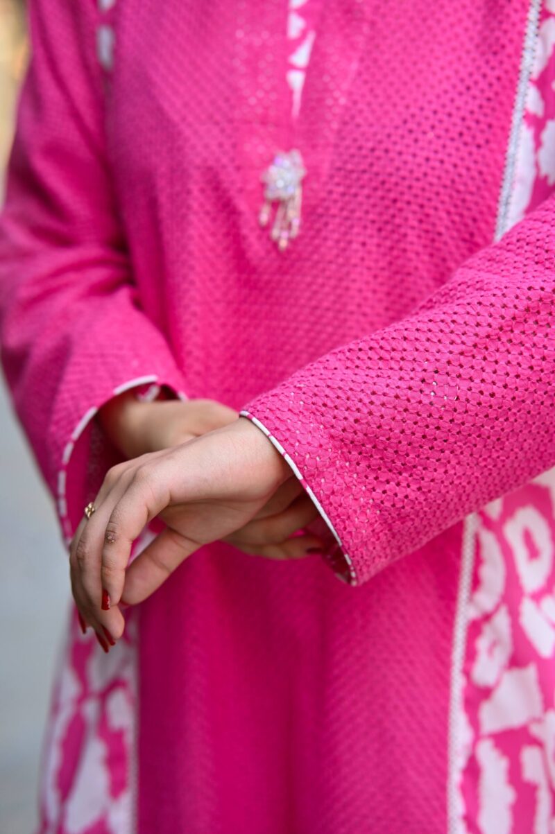 Elegant Pink Chicken Kari Kurta with Contrast Panels - Image 4